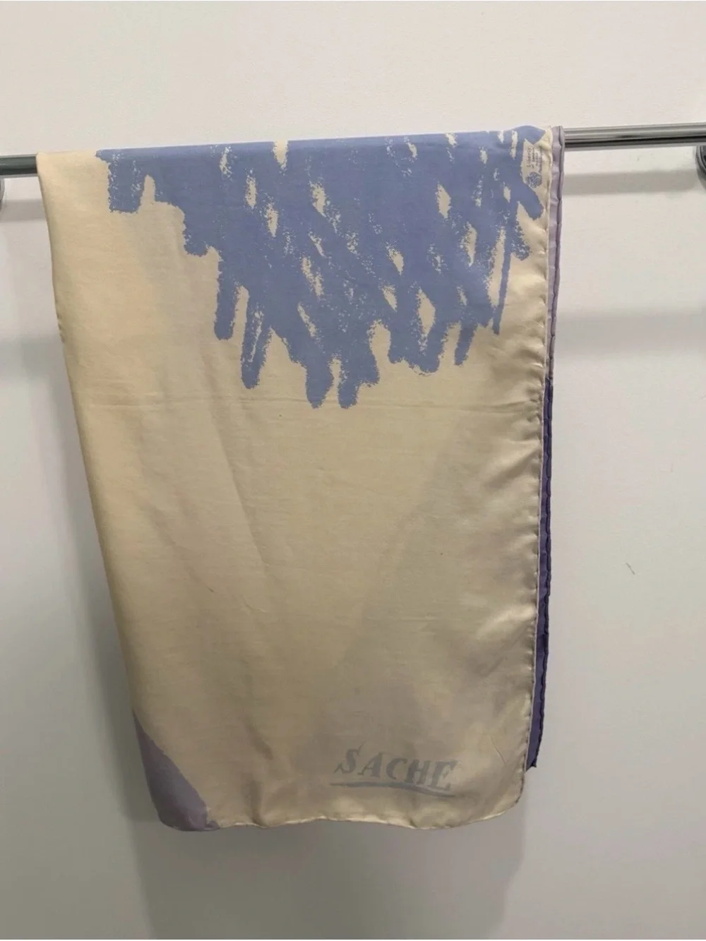 Women’s silk scarf  in Lavender, blue and Cream.  30x30